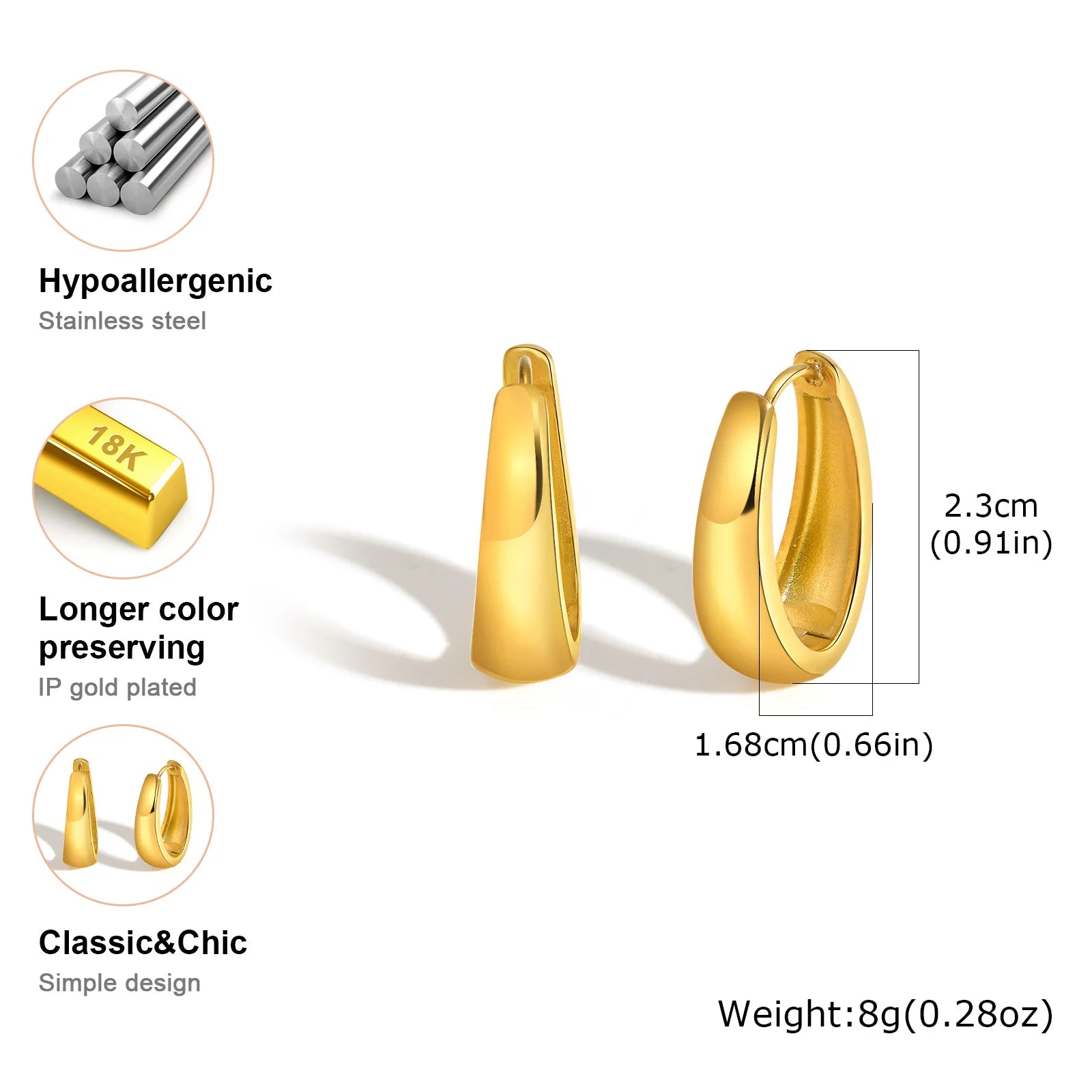 Simple Stainless Steel Hoop Earrings For Women Girls,Gold Silver Color Big Circle Earring,Fashion Dainty Jewelry Gifts