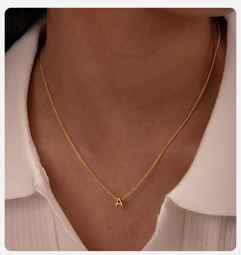 Chic Tiny A-Z Letters Necklaces for Women Girls, Gold Color Stainless Steel Initial Chokers,Small Pendent Necklaces Jewelry