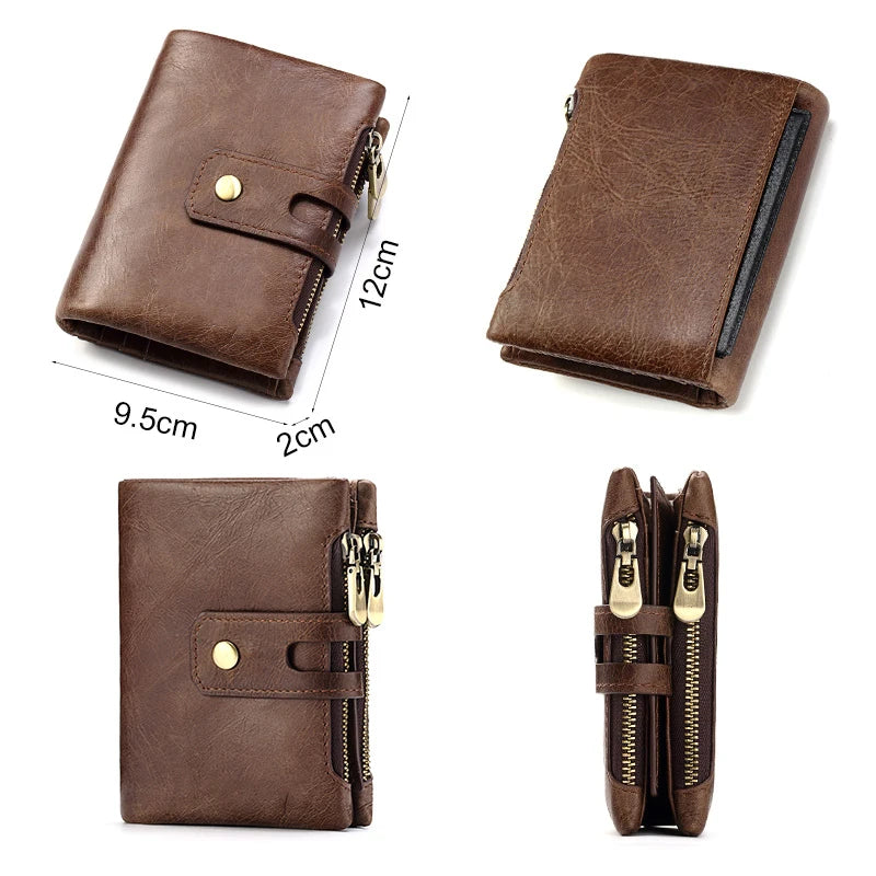 Miami Design - Humer ™ Retro Wallet Unisex RFID - Anti -diefstal - Anti -pickpocket -Genuine Leather HaSp Zipper Card Holder Coin Purse Shortportomonee