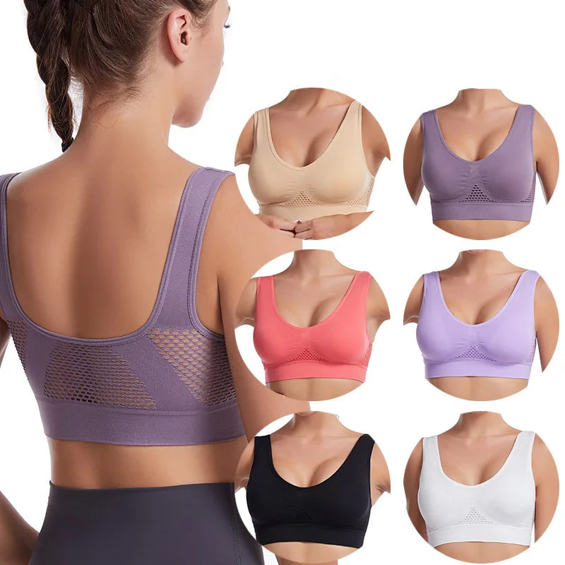 Reggiseno sportivo traspirante Fitness Fitness Women Brassere Rimovibile reggiseno sportivo imbottito Running palestra spinta senza cuciture.