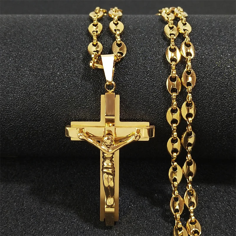 Jezus kruis Crucifix Hanghangende ketting -Unisex roestvrij staal -jestel