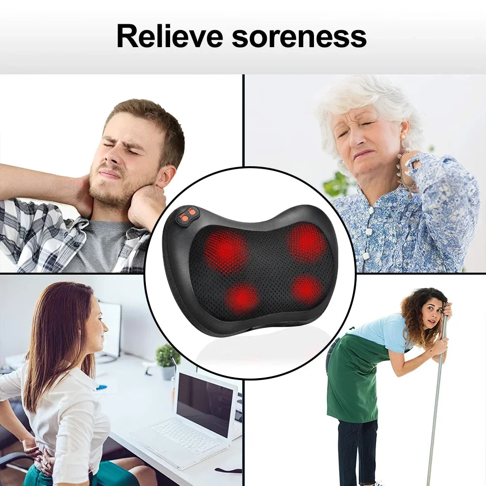 Electric Neck & Waist Massager Pillow – Cervical Traction, Heat & Vibration Therapy