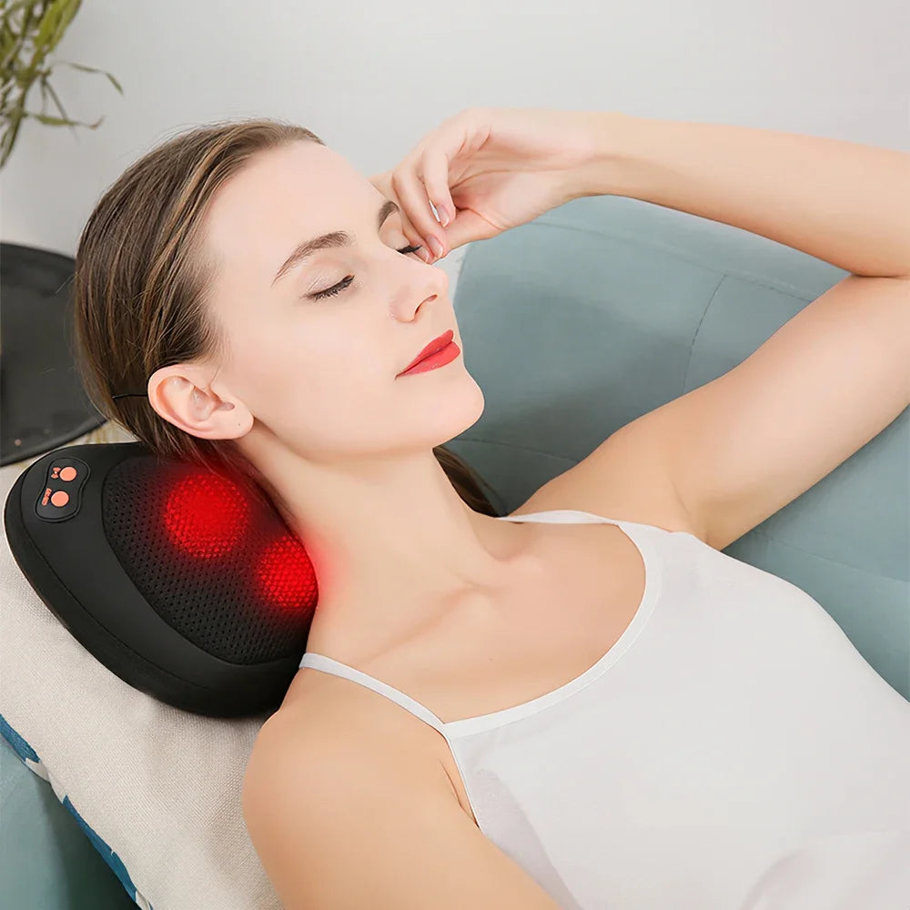 Almohada de masajeador eléctrico de cuello y cintura: tracción cervical, terapia de calor y vibración