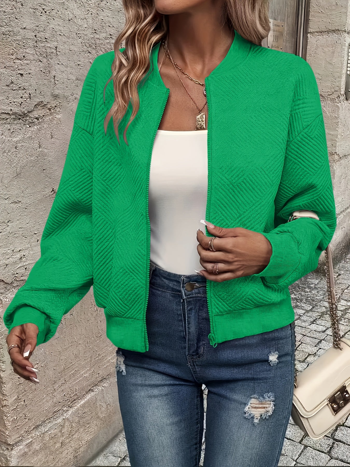 Giacca zip-up verde femminile-leggero e lavabile