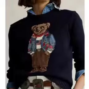 Women's Embroidered Knitted Sweater – Pure Cotton Winter Pullover with Cartoon Bear Design