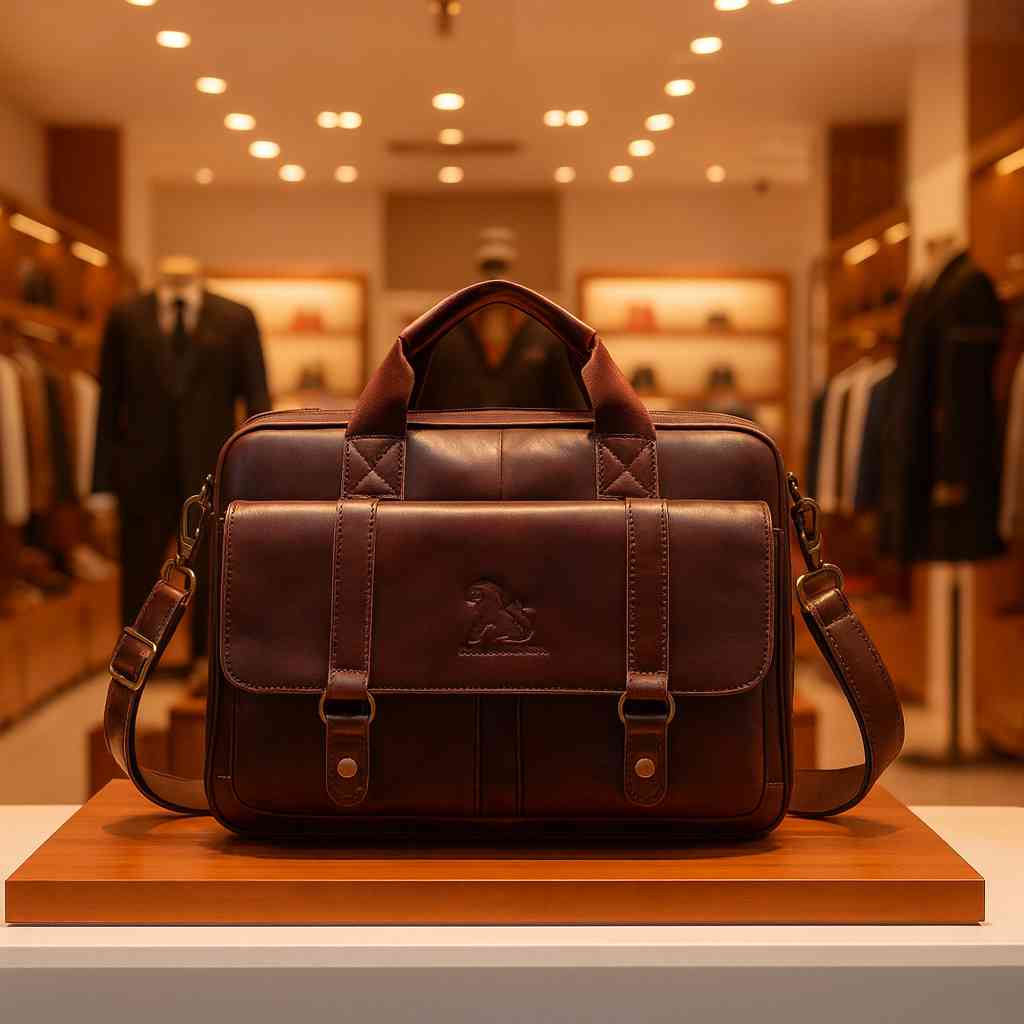 Genuine leather Unisex briefcase with double front pockets, large capacity computer bag, diagonal cross handbag  - Free Shipping to Europe