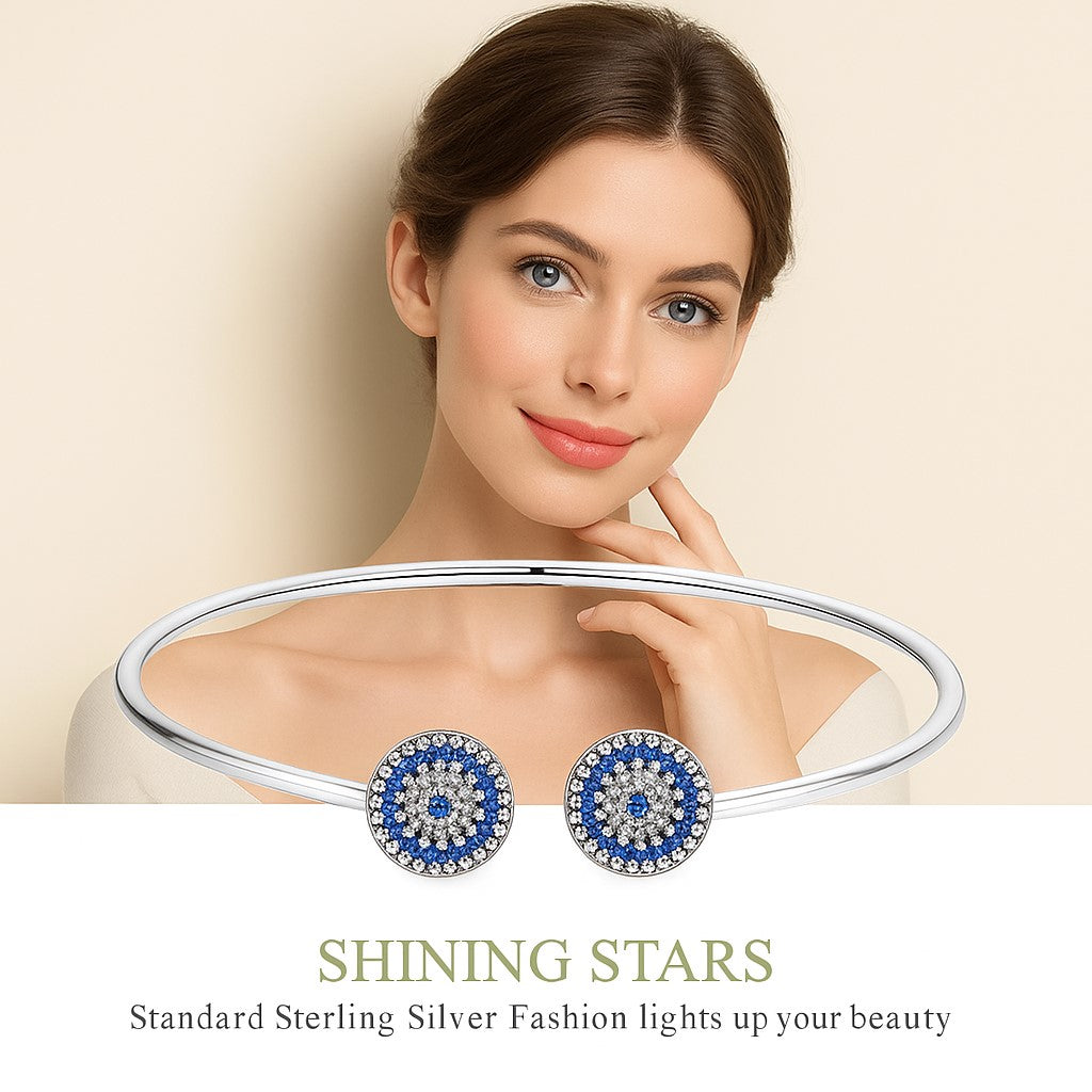 Pulsera - 100% 925 STERLING Silver Blue Zircon Lucky Eyes Pulsera para mujeres Abiertas de brazalete Classic Joya de lujo
