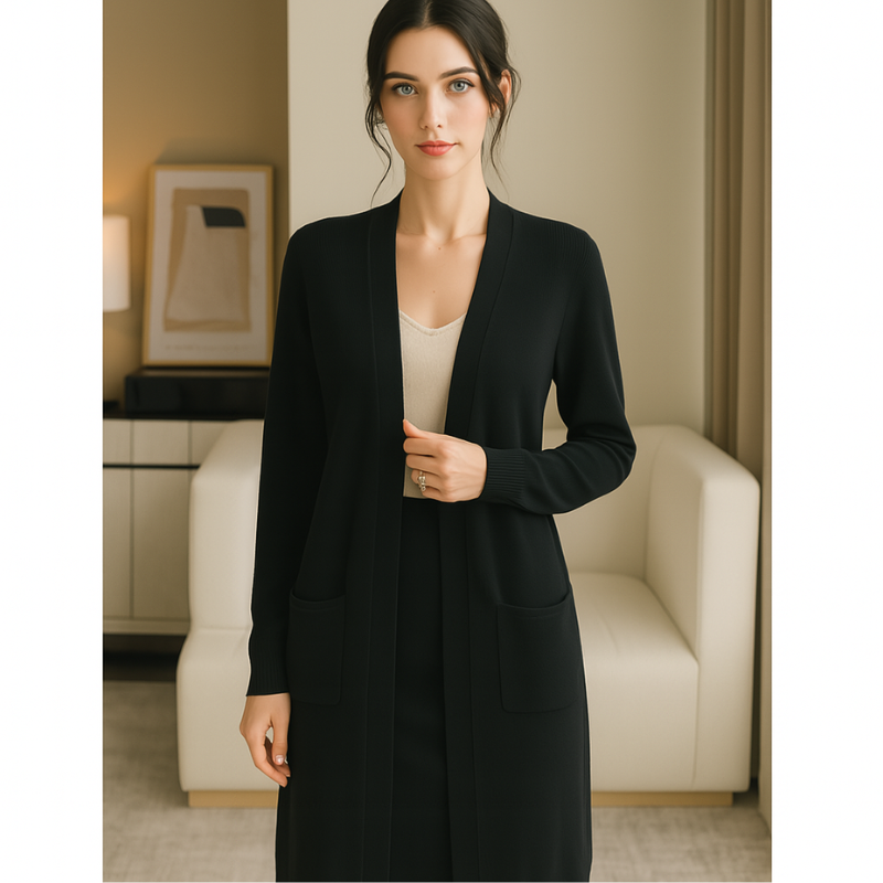 Cárdigan largo elegante de cachemira para mujer: estilo acogedor para el otoño & Invierno