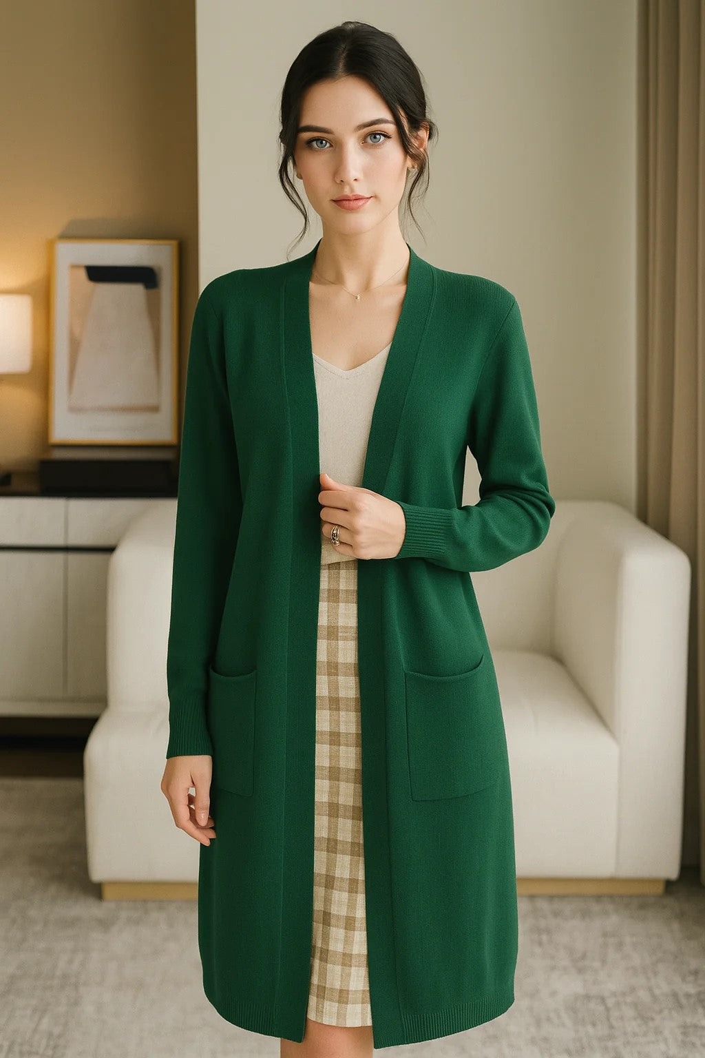 Cárdigan largo elegante de cachemira para mujer: estilo acogedor para el otoño & Invierno