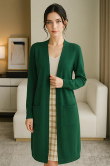 Elegant Women's Long Cashmere Cardigan - Stile accogliente per l'autunno e l'inverno