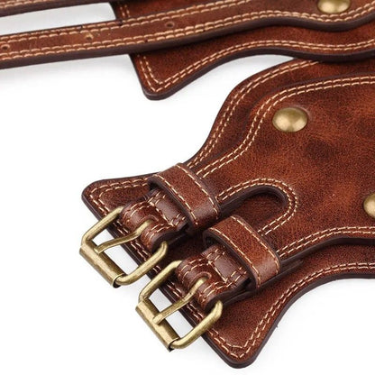 Ceinture Crazy Horse cuir Double boucle ardillon ceinture large élastique femme tout match ceinture manteau femme