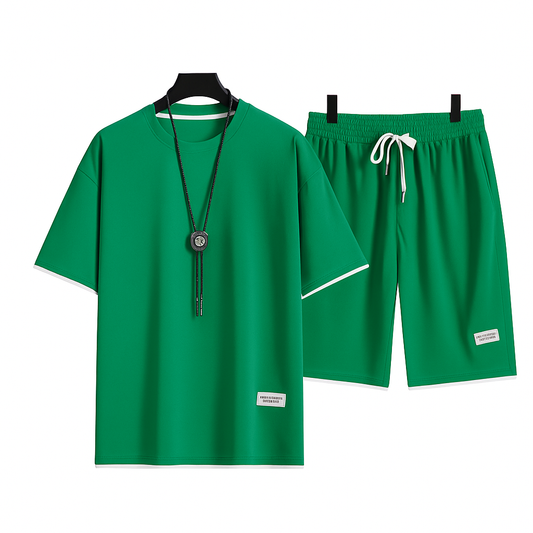 Sommersportssæt til mænd Casual T-shirt og shortssæt Sportsdragt til mænd Ensfarvet træningsdragt Løse dragter str. 3XL