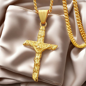 Collana a croce d'oro - Acciaio inossidabile unisex Gesù ciondolo, gioielli di fede cattolica