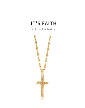 Collana a croce d'oro - Acciaio inossidabile unisex Gesù ciondolo, gioielli di fede cattolica