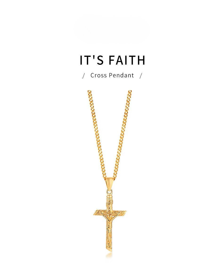 Collana a croce d'oro - Acciaio inossidabile unisex Gesù ciondolo, gioielli di fede cattolica
