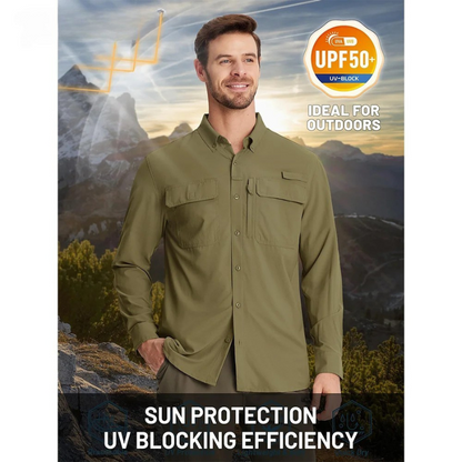Camisa masculina de manga comprida de secagem rápida MIAMI TAC – proteção solar UPF 50+, malha respirável & Desempenho ao ar livre