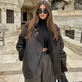 Kvinder Tykt Varmt Outwear Kunstlæder Jakker Efterår Vinter Vintage Langærmede Lapel Frakker Mode Dame Streetwear Top
