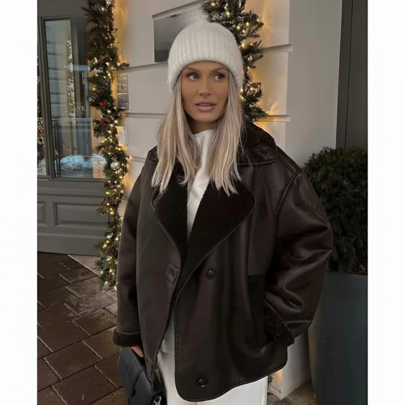 Kvinder Tykt Varmt Outwear Kunstlæder Jakker Efterår Vinter Vintage Langærmede Lapel Frakker Mode Dame Streetwear Top