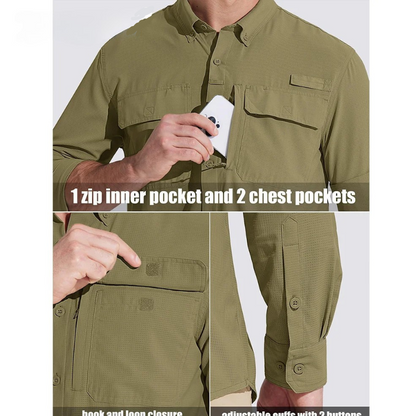 Camisa masculina de manga comprida de secagem rápida MIAMI TAC – proteção solar UPF 50+, malha respirável & Desempenho ao ar livre