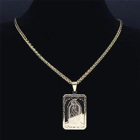 Médaille catholique Vierge Marie Notre-Dame de Guadalupe Collier pendentif Unisexe Gold Color Inoxydless Steel