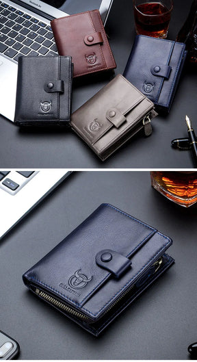 BULLCAPTAIN™ RFID Men’s Genuine Leather Wallet – Anti-Theft & Anti-Pickpocket -Zipper Coin &Card Holder