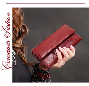MIAMI DESIGN HUMER™ Women’s RFID Genuine Cowhide Leather Wallet – Anti-Theft & Anti-Pickpocket Long Clutch