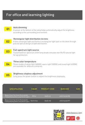 Basis ™ LED -Schreibtischlampe - Augenschutz, dimmbare, faltbare und intelligente Helligkeit