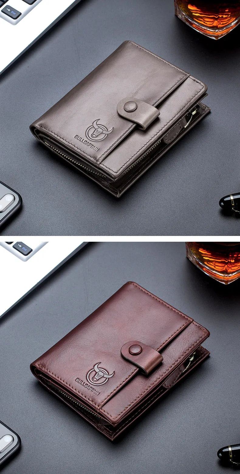 BULLCAPTAIN™ RFID Men’s Genuine Leather Wallet – Anti-Theft & Anti-Pickpocket -Zipper Coin &Card Holder