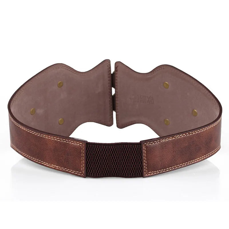Ceinture Crazy Horse cuir Double boucle ardillon ceinture large élastique femme tout match ceinture manteau femme