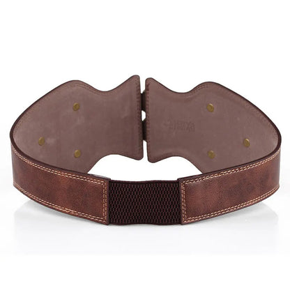 Ceinture Crazy Horse cuir Double boucle ardillon ceinture large élastique femme tout match ceinture manteau femme