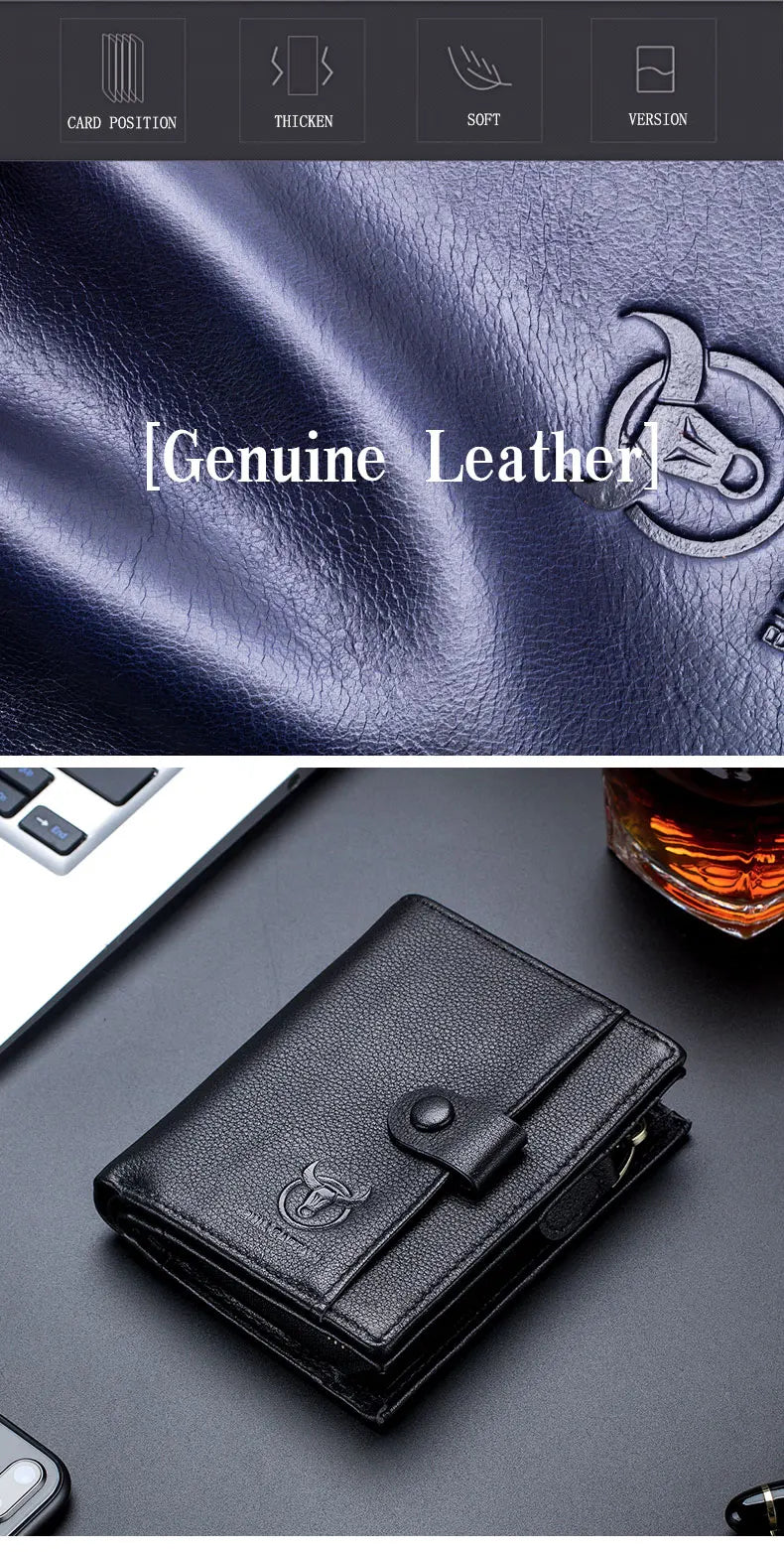 BULLCAPTAIN™ RFID Men’s Genuine Leather Wallet – Anti-Theft & Anti-Pickpocket -Zipper Coin &Card Holder