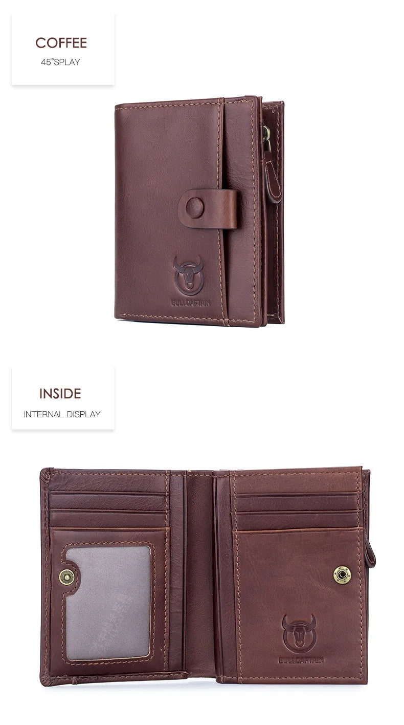 BULLCAPTAIN™ RFID Men’s Genuine Leather Wallet – Anti-Theft & Anti-Pickpocket -Zipper Coin &Card Holder