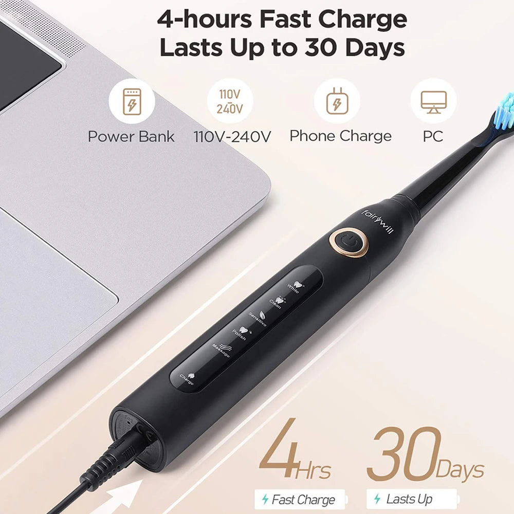 Sonic Electric Toothbrush – USB Rechargeable, Waterproof, with 8 Brush Heads & Travel Case - 100% original product