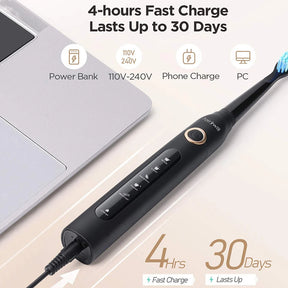 Sonic Electric Toothbrush – USB Rechargeable, Waterproof, with 8 Brush Heads & Travel Case - 100% original product
