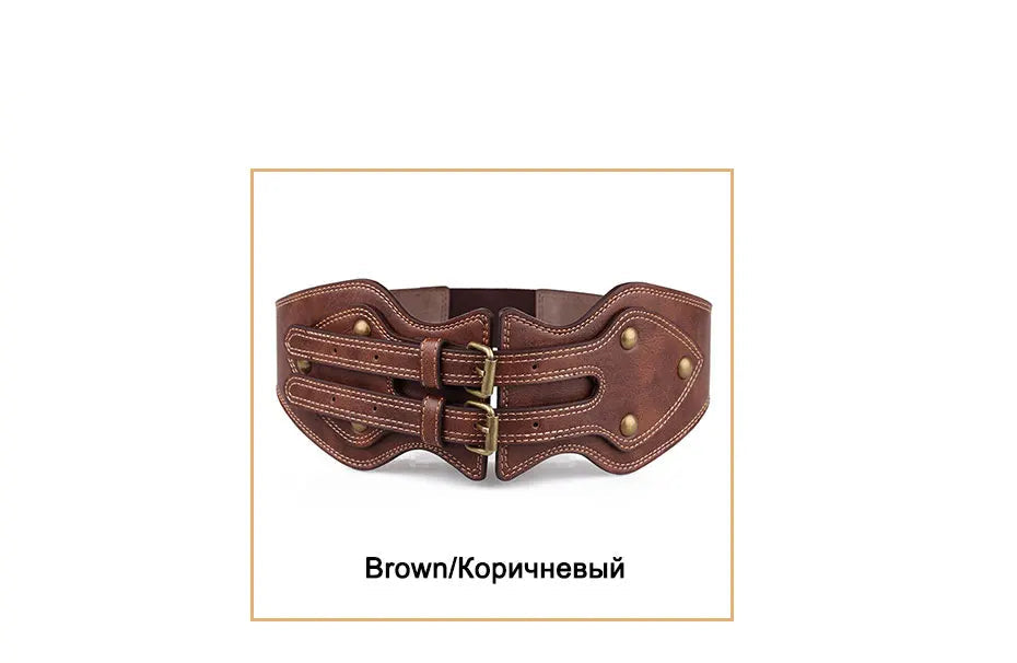 Ceinture Crazy Horse cuir Double boucle ardillon ceinture large élastique femme tout match ceinture manteau femme