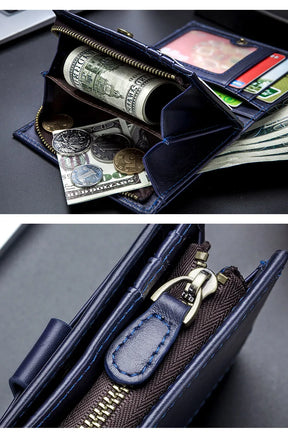 BULLCAPTAIN™ RFID Men’s Genuine Leather Wallet – Anti-Theft & Anti-Pickpocket -Zipper Coin &Card Holder