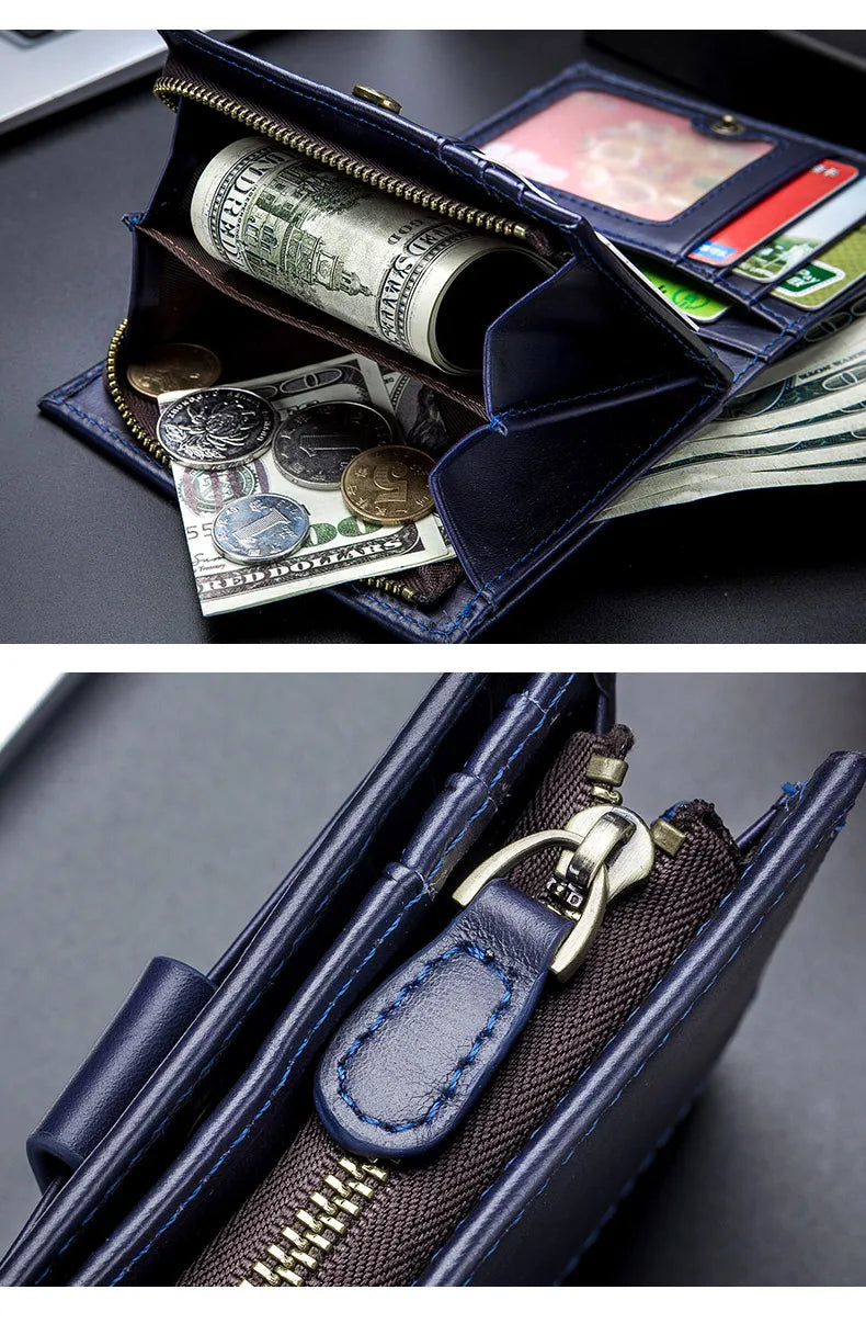 BULLCAPTAIN™ RFID Men’s Genuine Leather Wallet – Anti-Theft & Anti-Pickpocket -Zipper Coin &Card Holder