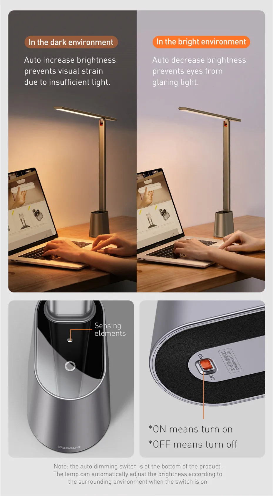 Basis ™ LED -Schreibtischlampe - Augenschutz, dimmbare, faltbare und intelligente Helligkeit