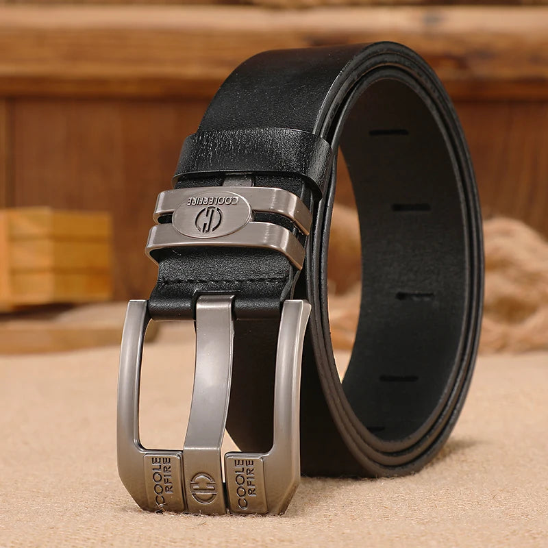 Men’s Genuine Leather Belt – Wide Luxury Buckle & Durable Style