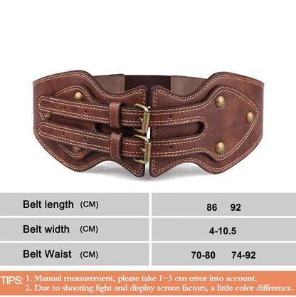 Ceinture Crazy Horse cuir Double boucle ardillon ceinture large élastique femme tout match ceinture manteau femme