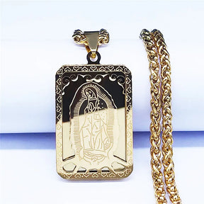 Médaille catholique Vierge Marie Notre-Dame de Guadalupe Collier pendentif Unisexe Gold Color Inoxydless Steel