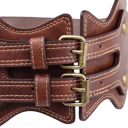 Ceinture Crazy Horse cuir Double boucle ardillon ceinture large élastique femme tout match ceinture manteau femme