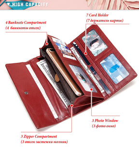 MIAMI DESIGN HUMER™ Women’s RFID Genuine Cowhide Leather Wallet – Anti-Theft & Anti-Pickpocket Long Clutch