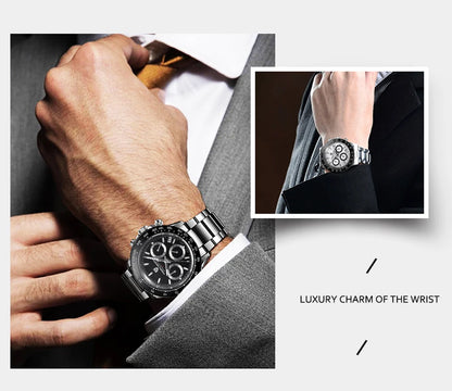 Relógio cronógrafo de quartzo de luxo masculino – à prova d'água & Estilo empresarial