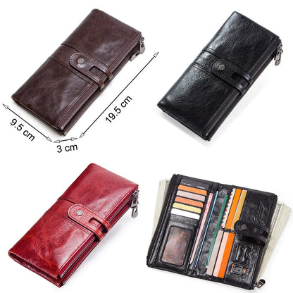 Luxury Genuine Leather Long Wallet – Multi-Card Holder, Zipper Coin Pocket & Phone Clutch