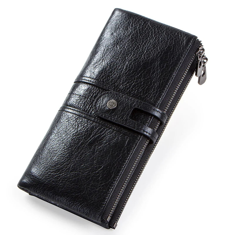 Luxury Genuine Leather Long Wallet – Multi-Card Holder, Zipper Coin Pocket & Phone Clutch
