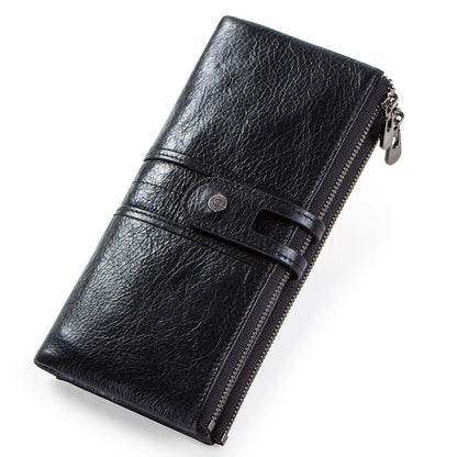 Luxury Genuine Leather Long Wallet – Multi-Card Holder, Zipper Coin Pocket & Phone Clutch