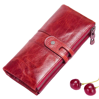 Luxury Genuine Leather Long Wallet – Multi-Card Holder, Zipper Coin Pocket & Phone Clutch