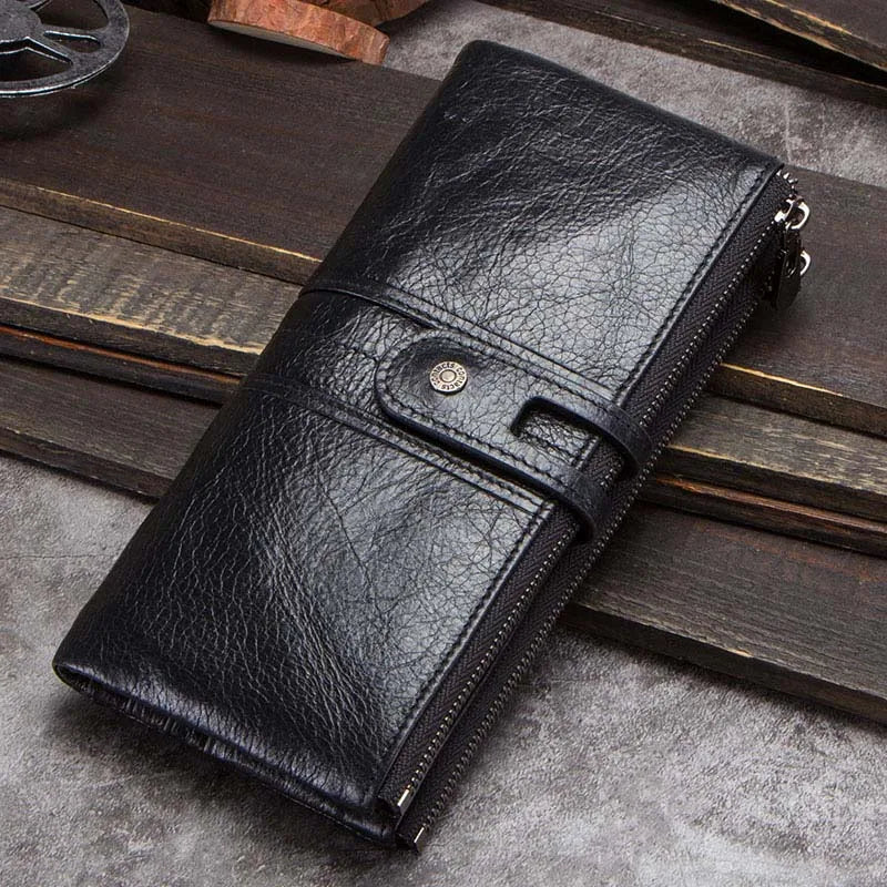 Luxury Genuine Leather Long Wallet – Multi-Card Holder, Zipper Coin Pocket & Phone Clutch
