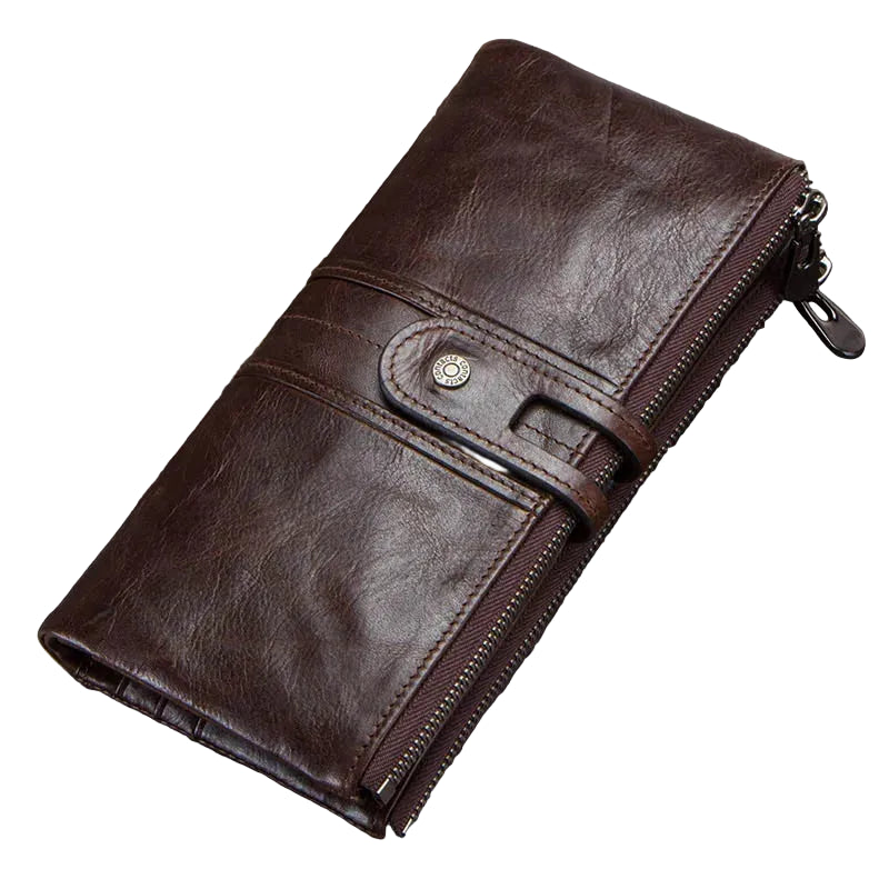 Luxury Genuine Leather Long Wallet – Multi-Card Holder, Zipper Coin Pocket & Phone Clutch